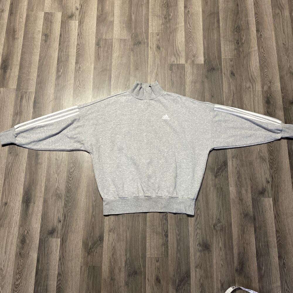 Adidas Women's Mock Neck Crop Gray 3 Stripe Pullover Sweatshirt Size S